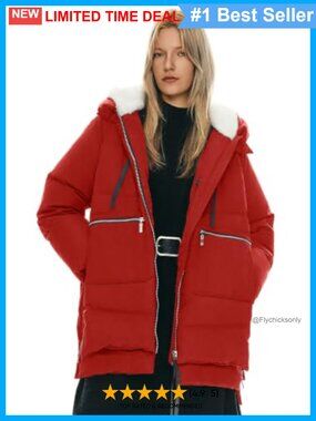 Thickened Down Puffer Jacket Loose Fit Fleece-Lined Hood Winter Coat